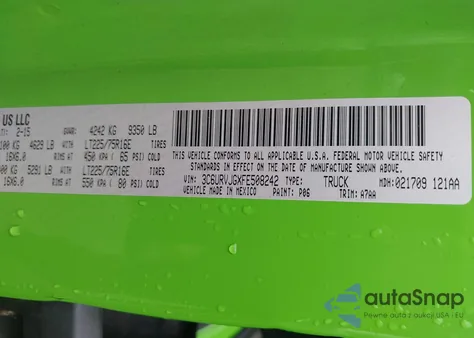 2015 Ram Promaster Cargo Van High Roof из США, поврежденный, VIN 3C6URVJGXFE508242